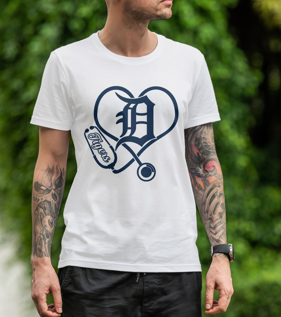 Detroit Tigers Nurse Heart Stethoscope T-Shirt
