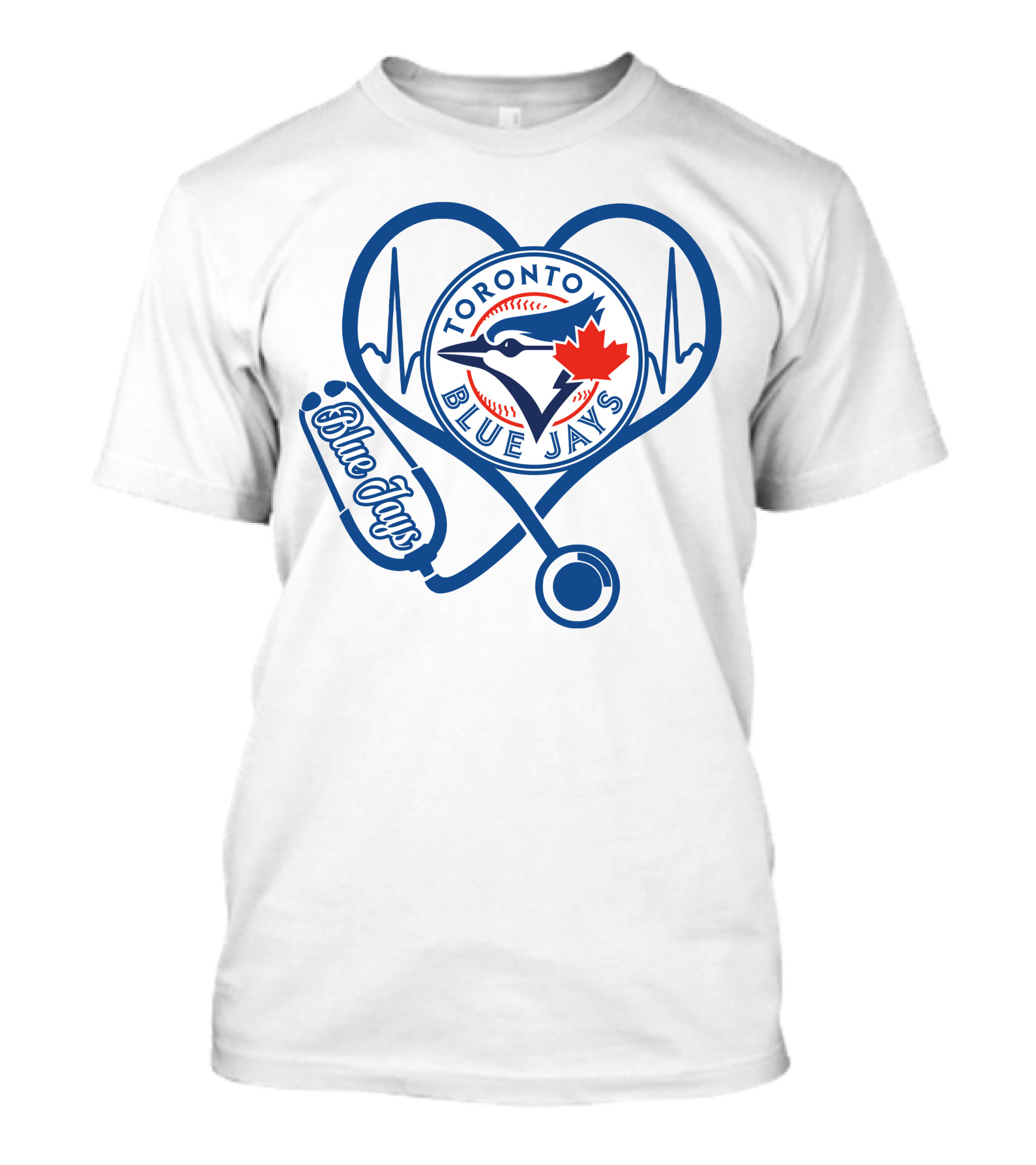 Nurse Heartbeat Love Toronto Blue Jays Stethoscope T-Shirt