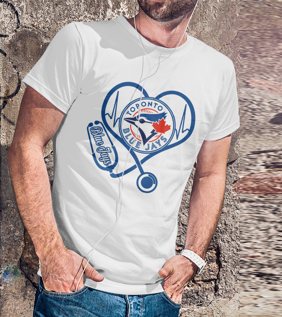 Nurse Heartbeat Love Toronto Blue Jays Stethoscope T-Shirt