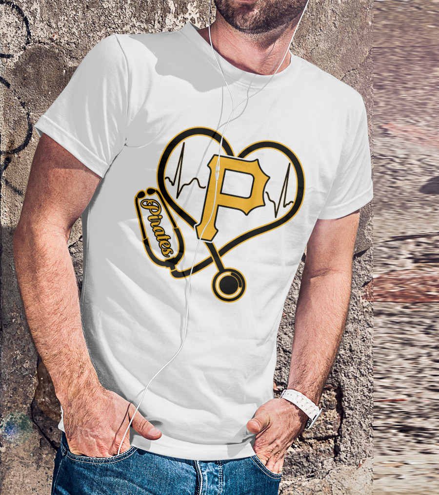 Nurse Heartbeat Stethoscope Pittsburgh Pirates Fan Love T-Shirt