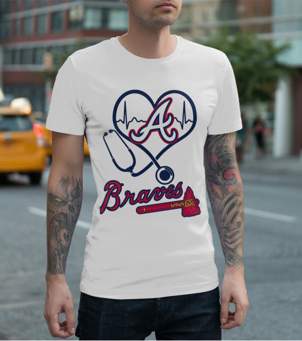 Nurse Love Braves Heartbeat Stethoscope Atlanta T-Shirt