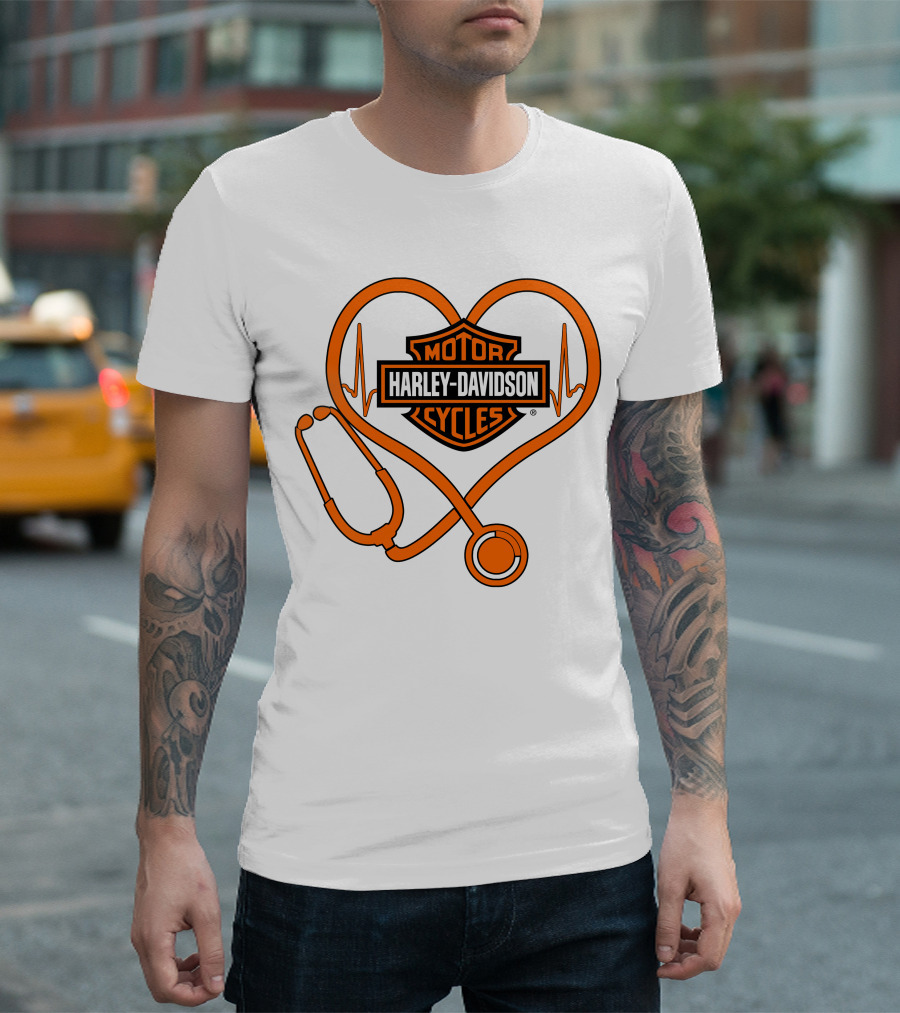 Nurse Love Harley Davidson Motorcycles Stethoscope Heartbeat T-Shirt