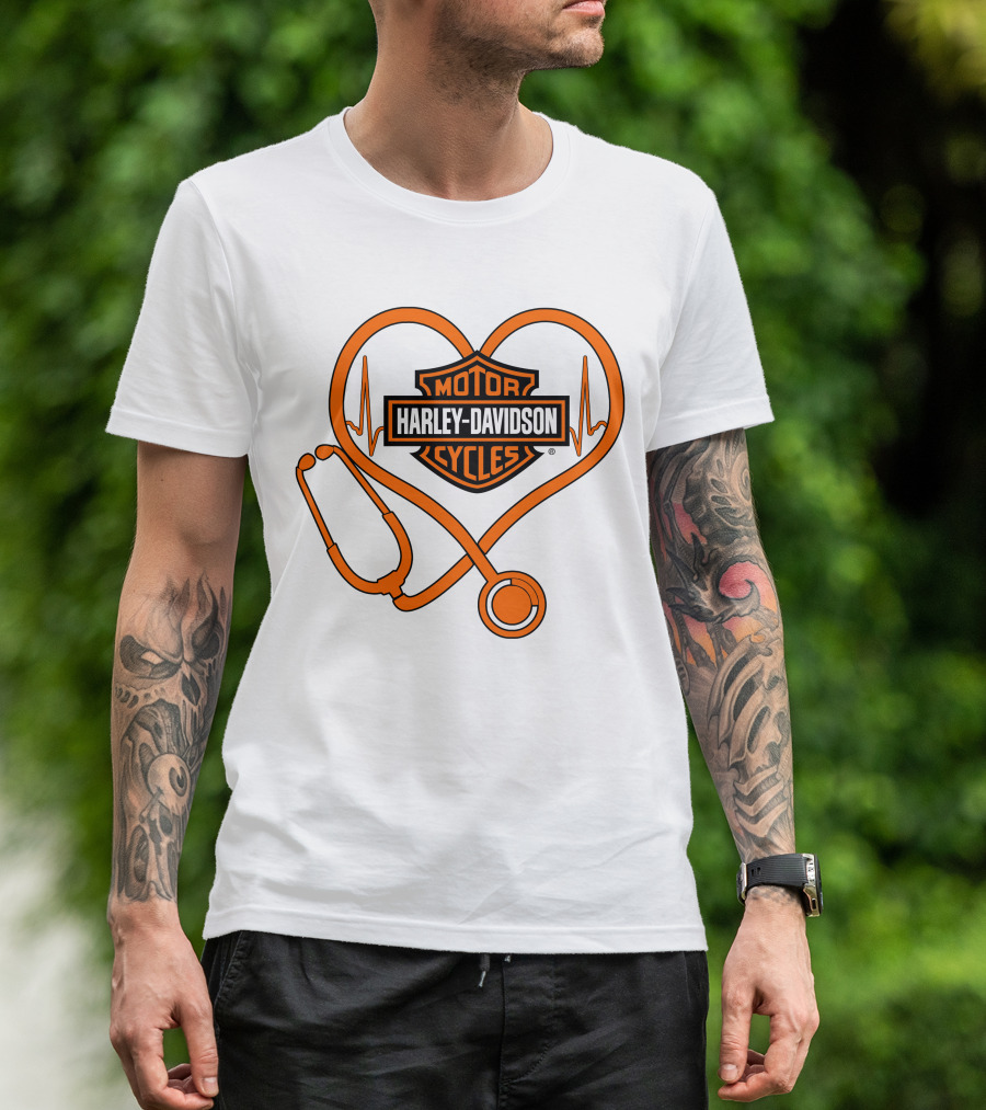 Nurse Love Harley Davidson Motorcycles Stethoscope Heartbeat T-Shirt