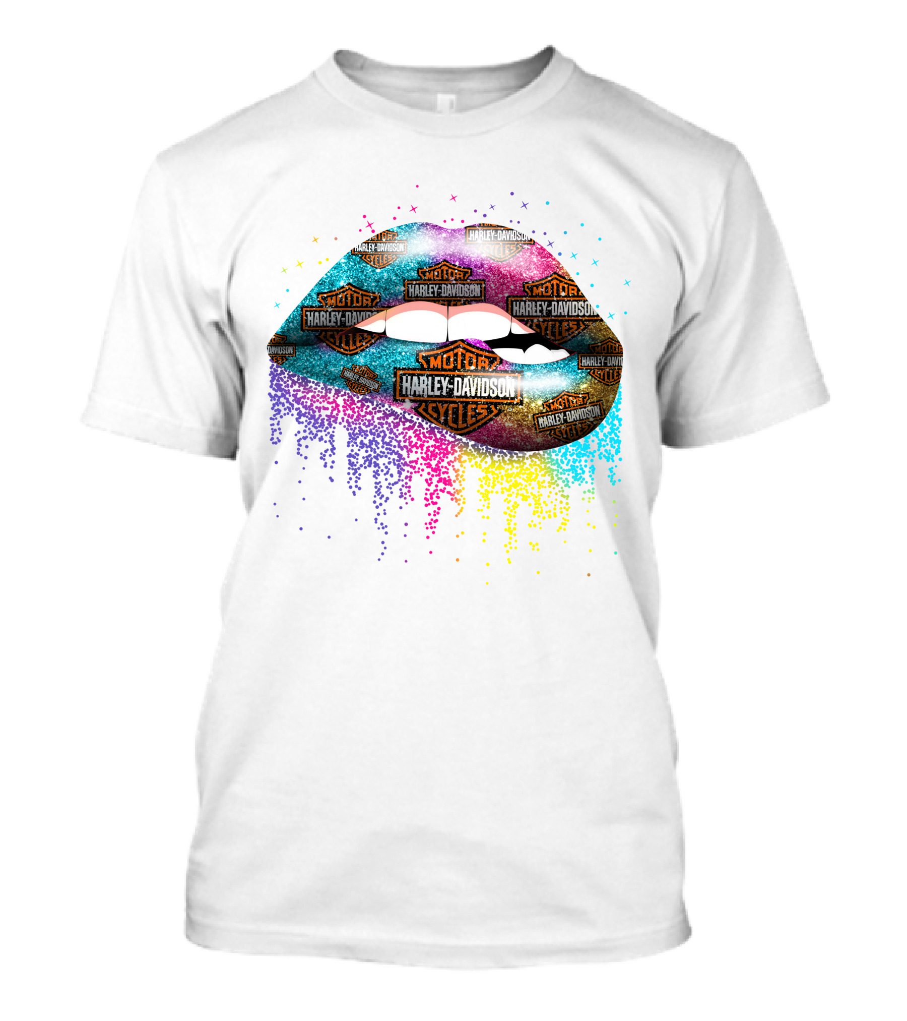 Harley Davidson Colorful Lips Motor Cycles T-Shirt