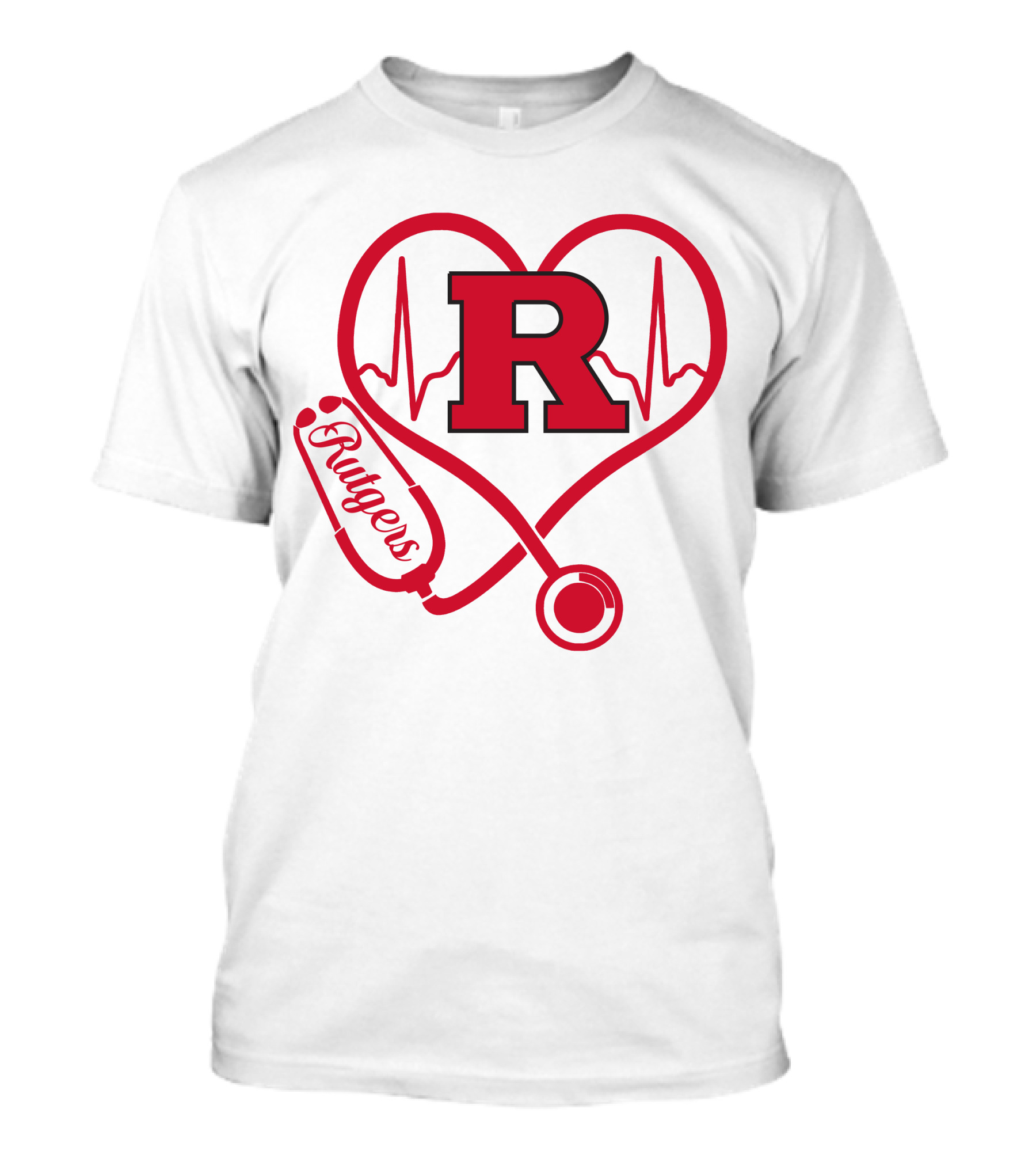 Rutgers Scarlet Knights Nurse Love Stethoscope Heartbeat T-Shirt