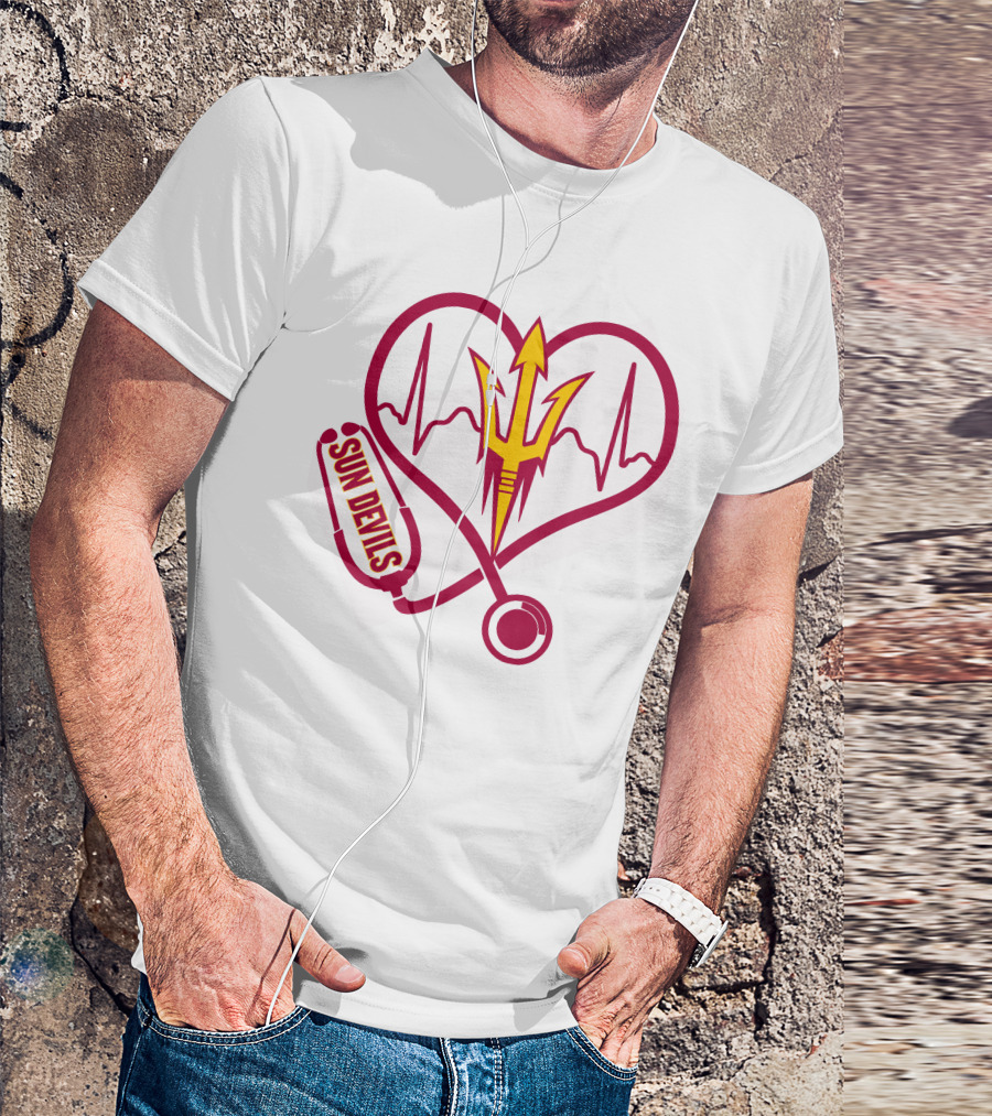 Nurse Love Arizona State Sun Devils Heartbeat Stethoscope T-Shirt