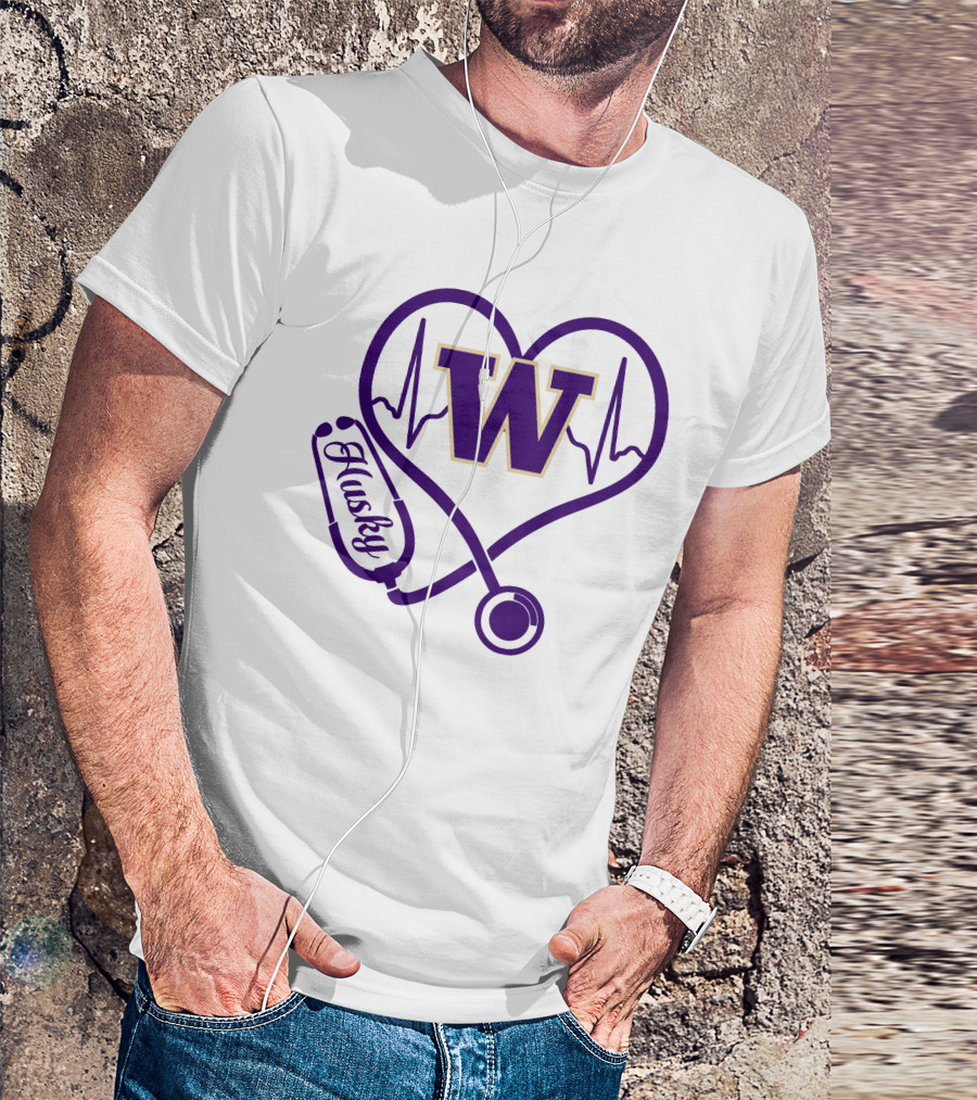 Washington Huskies Nurse Love Stethoscope Heartbeat T-Shirt