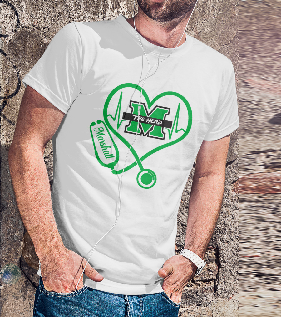 Marshall Thundering Herd Nurse Love Heartbeat Stethoscope T-Shirt