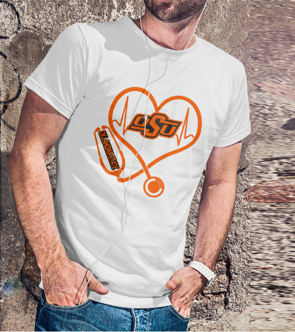 Oklahoma State Cowboys Nurse Love Heart Stethoscope T-Shirt