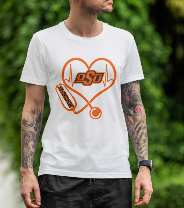 Oklahoma State Cowboys Nurse Love Heart Stethoscope T-Shirt