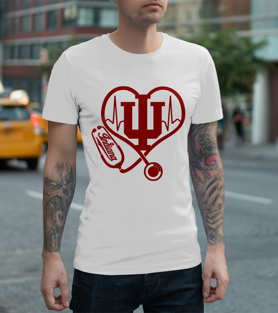 Indiana University Nurse Love Hoosiers Stethoscope Heartbeat T-Shirt