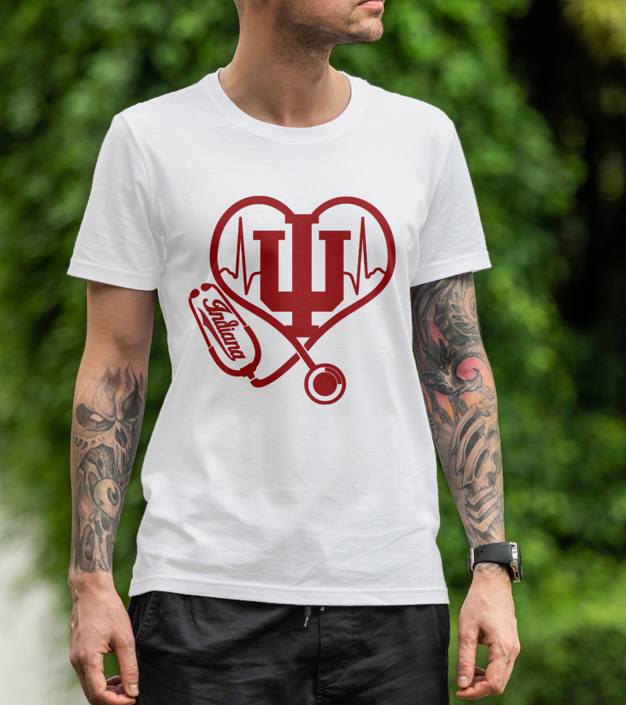 Indiana University Nurse Love Hoosiers Stethoscope Heartbeat T-Shirt