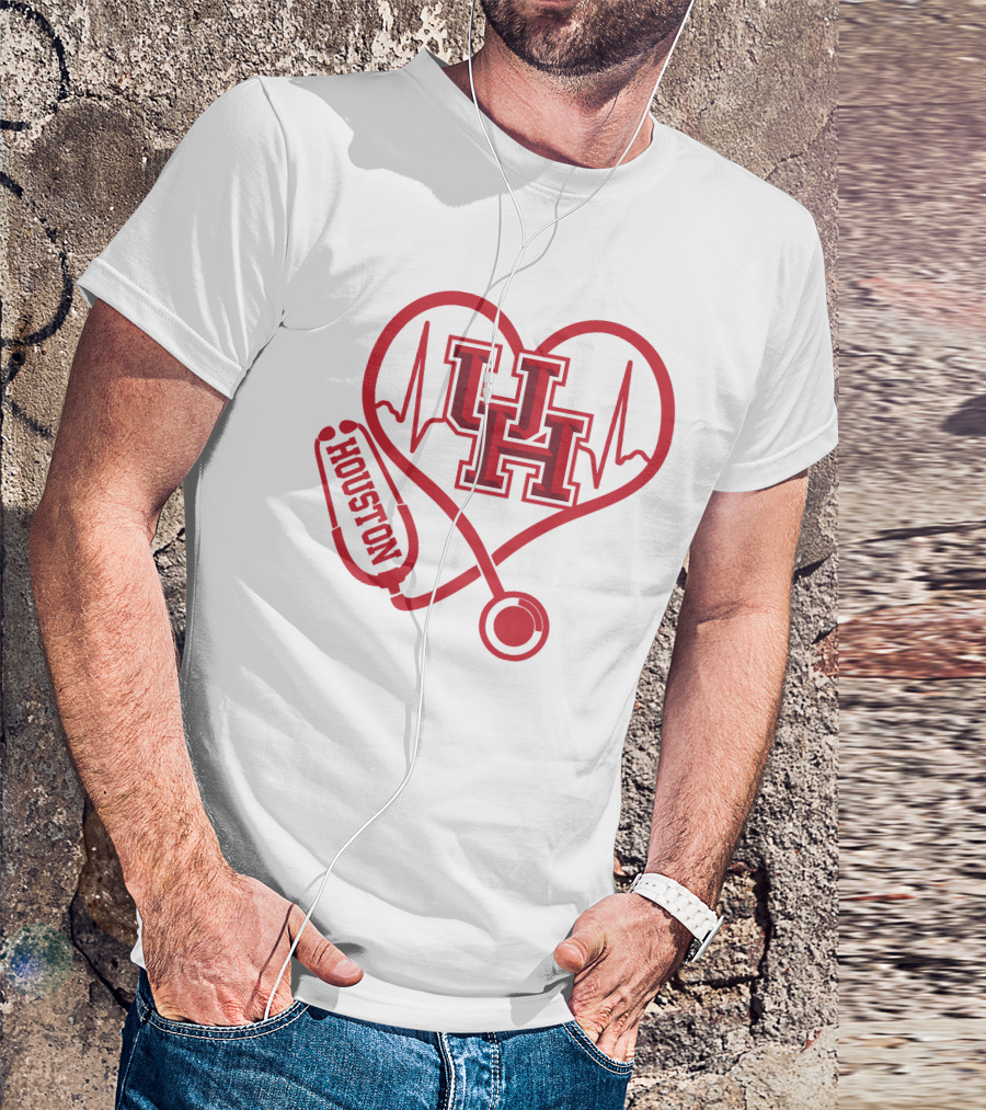 Houston Cougars Nurse Heartbeat Stethoscope Uh T-Shirt