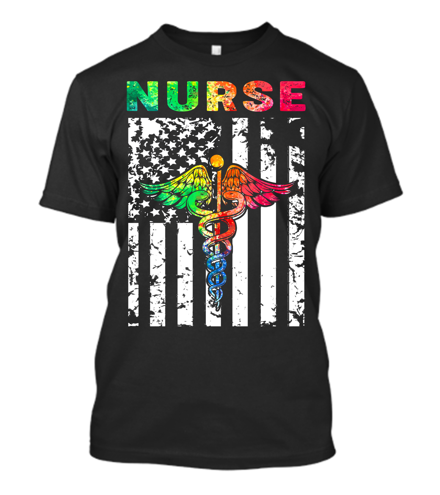 Nurse Usa Flag With Rainbow Caduceus Symbol T-Shirt