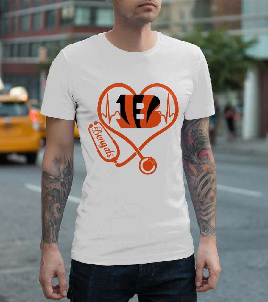 Nurse Heart Cincinnati Bengals Stethoscope Love 13 T-Shirt