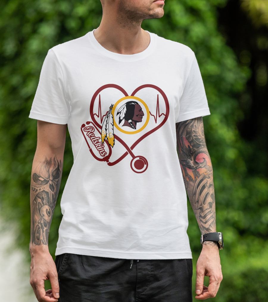 Nurse Love Heartbeat Redskins Stethoscope T-Shirt
