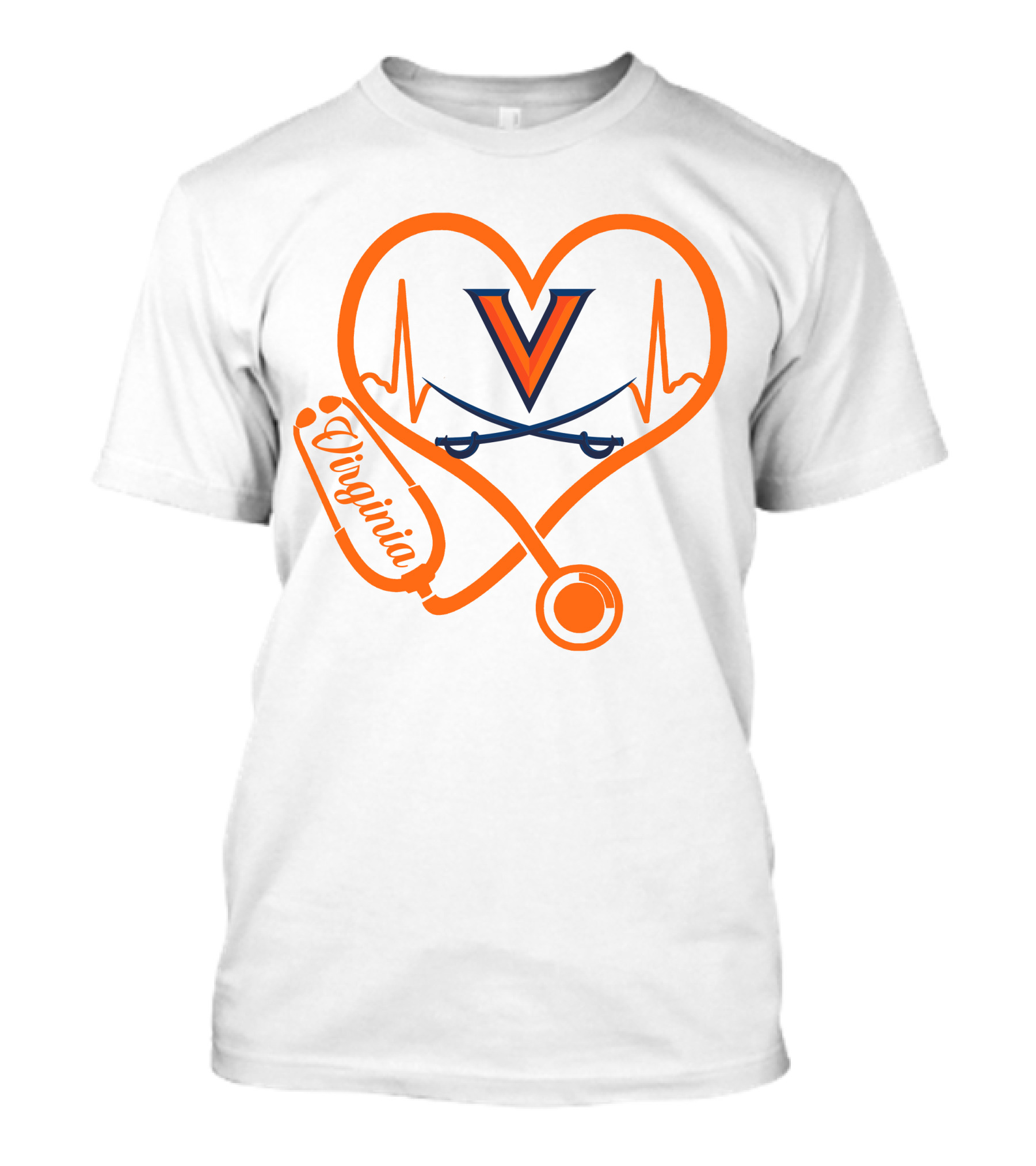 Nurse Love Virginia Cavaliers Stethoscope Heart T-Shirt