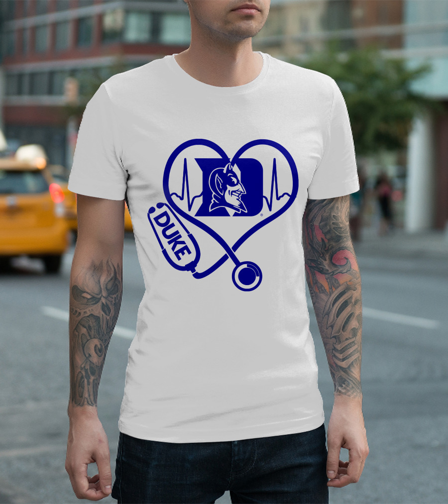 Duke Blue Devils Nurse Love Heartbeat Stethoscope T-Shirt