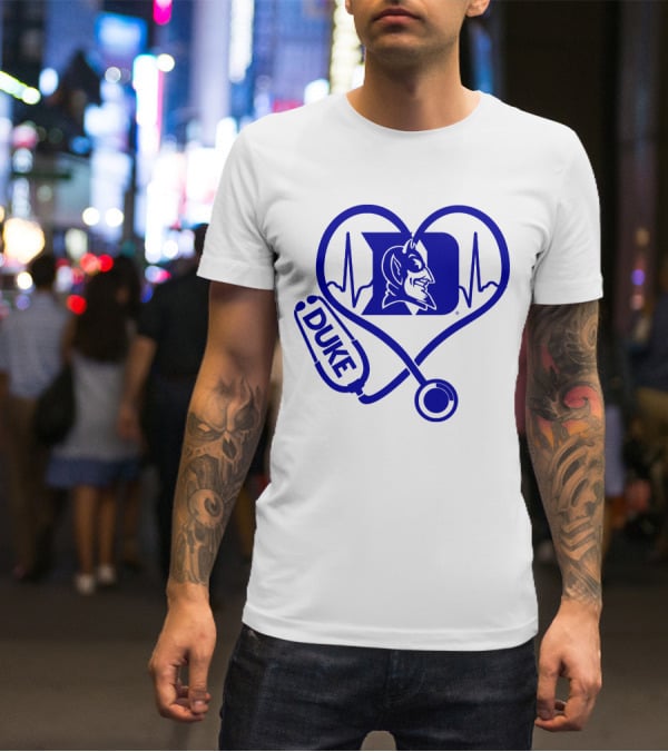 Duke Blue Devils Nurse Love Heartbeat Stethoscope T-Shirt