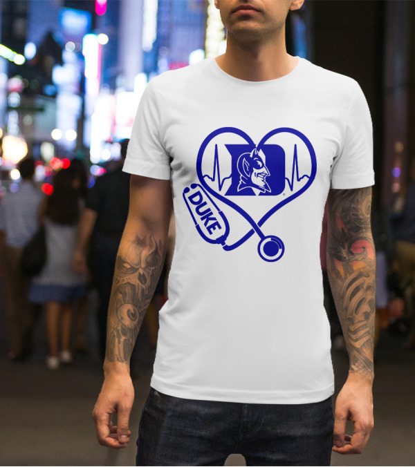 Duke Blue Devils Nurse Love Heartbeat Stethoscope T-Shirt