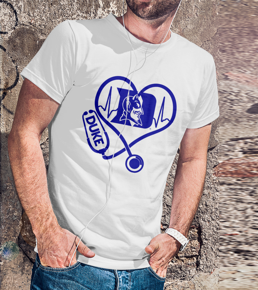 Duke Blue Devils Nurse Love Heartbeat Stethoscope T-Shirt