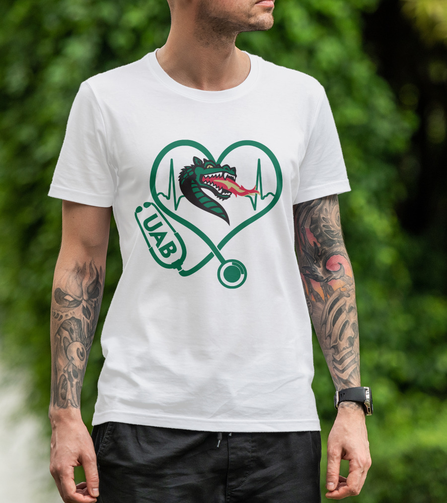 Nurse Love UAB Blazers Heart Stethoscope Dragon T-Shirt