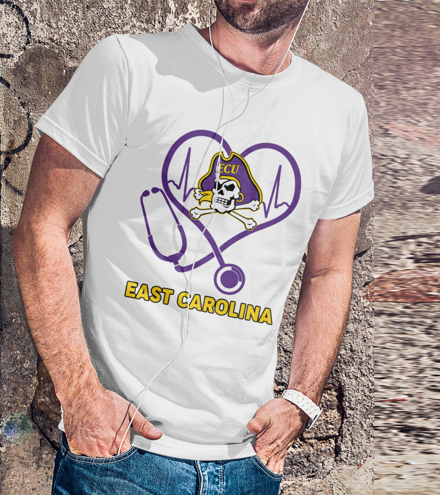 ECU Nurse Heartbeat East Carolina Pirates Stethoscope T-Shirt