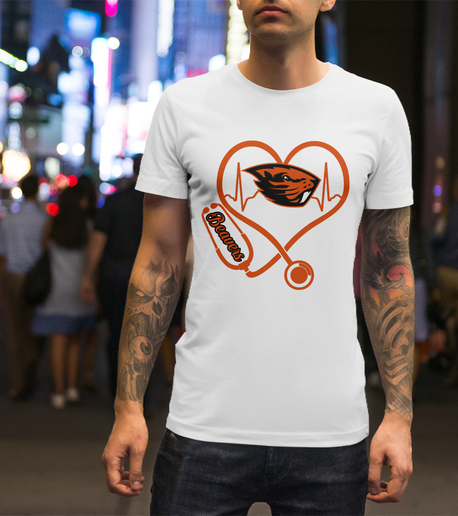 Beavers Nurse Love Oregon State Heartbeat T-Shirt