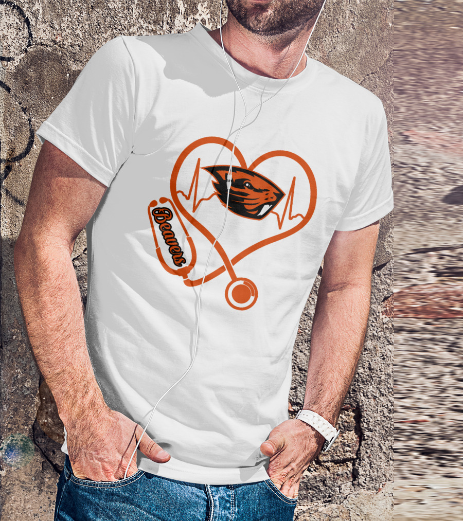 Beavers Nurse Love Oregon State Heartbeat T-Shirt