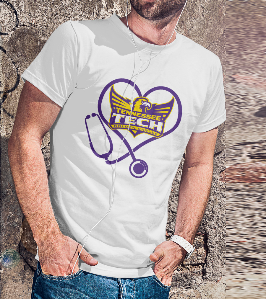 Nurse Love Tennessee Tech Golden Eagles Heart Stethoscope T-Shirt
