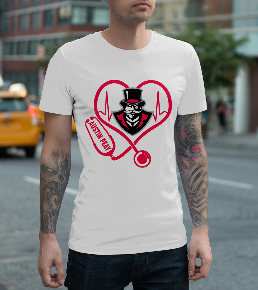 Austin Peay State University Nurse Heartbeat Stethoscope T-Shirt