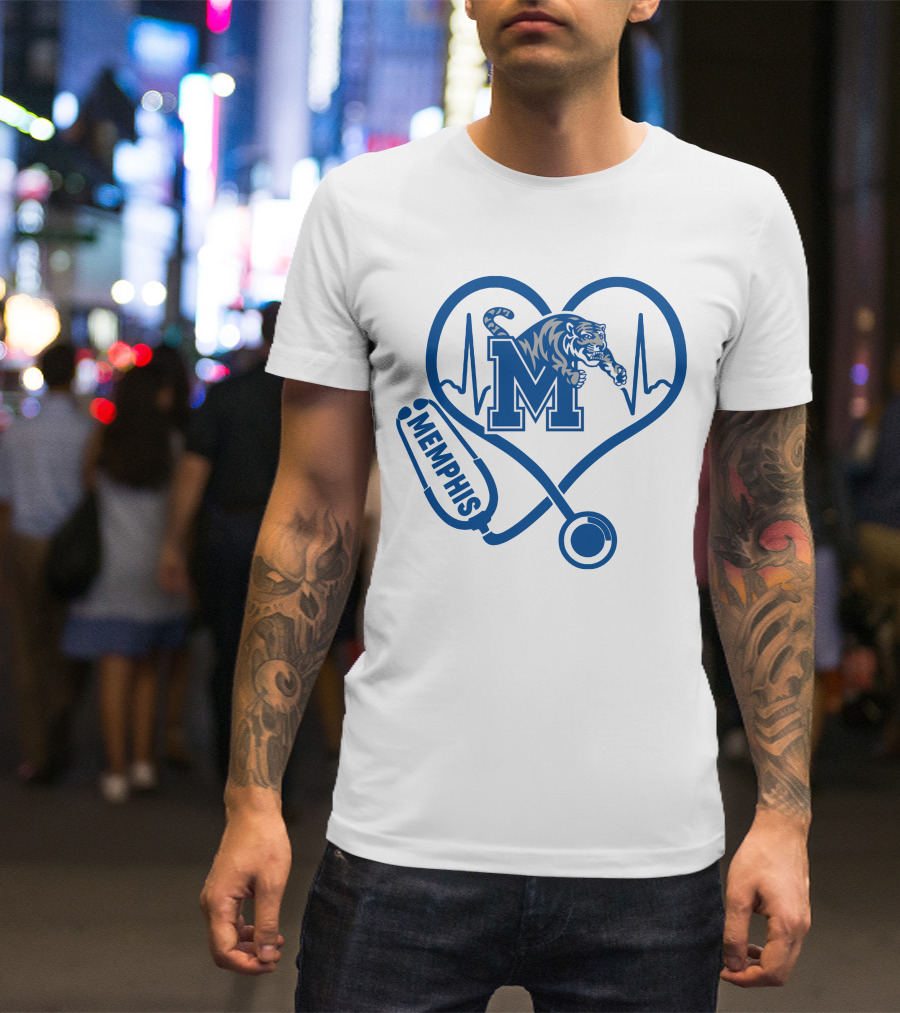 Memphis Tigers Nurse Heartbeat Stethoscope T-Shirt