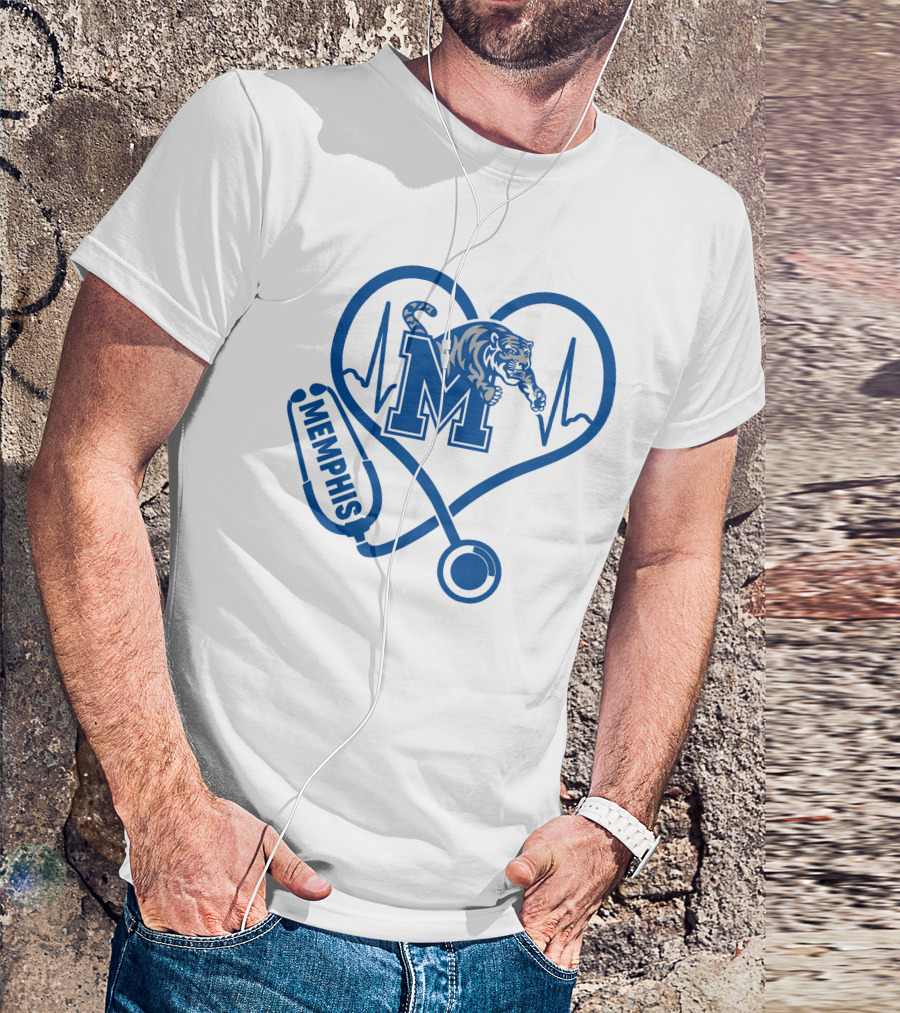 Memphis Tigers Nurse Heartbeat Stethoscope T-Shirt