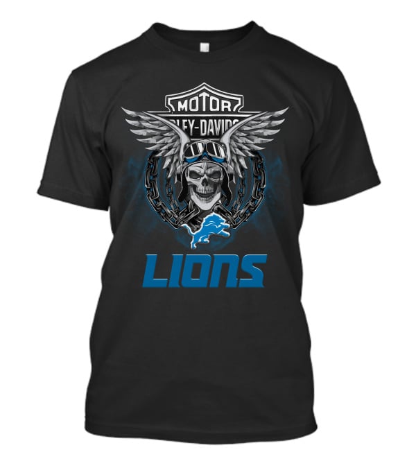Harley Davidson Motor Detroit Lions Biker Skull Wings Nfl T-Shirt