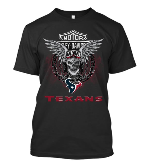 Harley Davidson Skull Wings Motorcycle Biker Nfl Houston Texans T-Shirt