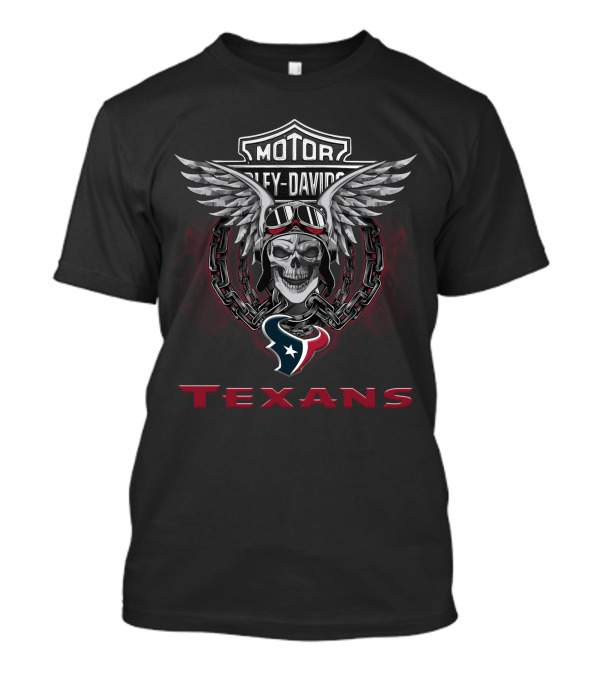 Harley Davidson Skull Wings Motorcycle Biker Nfl Houston Texans T-Shirt
