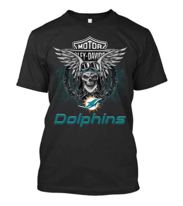 Harley Davidson Motor Biker Miami Dolphins Skull Wings T-Shirt