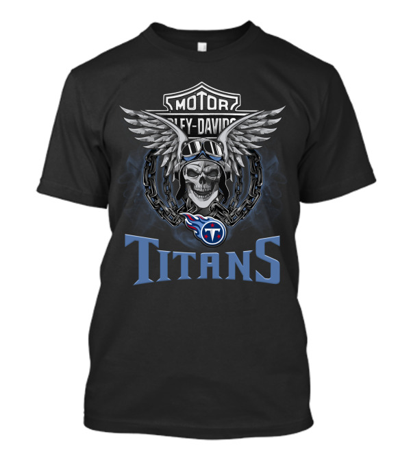 Harley Davidson Motorcycle Biker Skull Wings Nfl Tennessee Titans T-Shirt