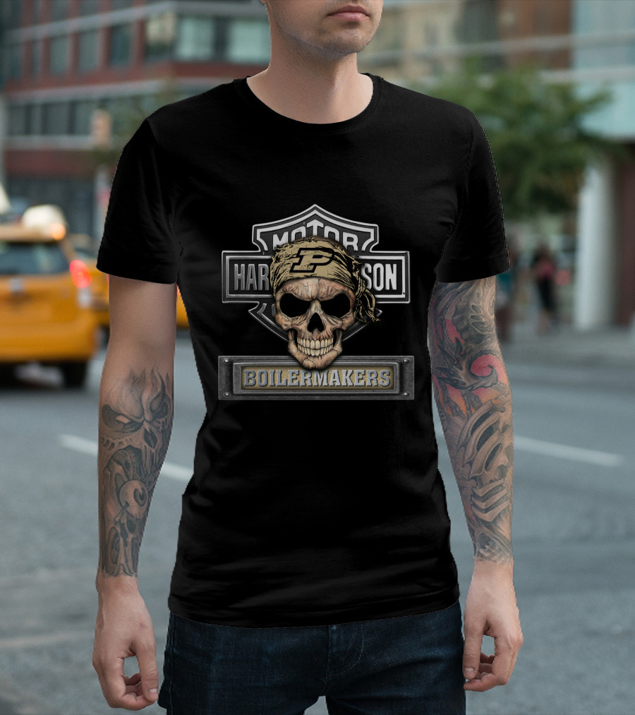 Harley Davidson Motorcycle Biker Purdue Boilermakers Skull P T-Shirt