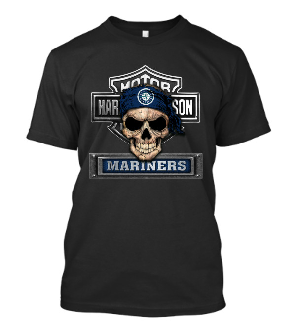 Harley Davidson Motorcycle Skull Bandana Mlb Seattle Mariners T-Shirt