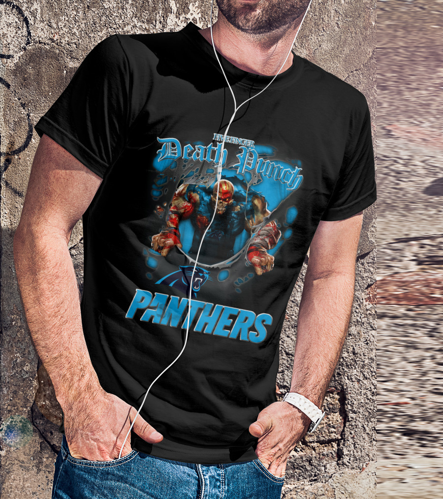 Five Finger Death Punch Panthers Harley Davidson Motorcycle Biker Nfl Carolina Panthers T-Shirt