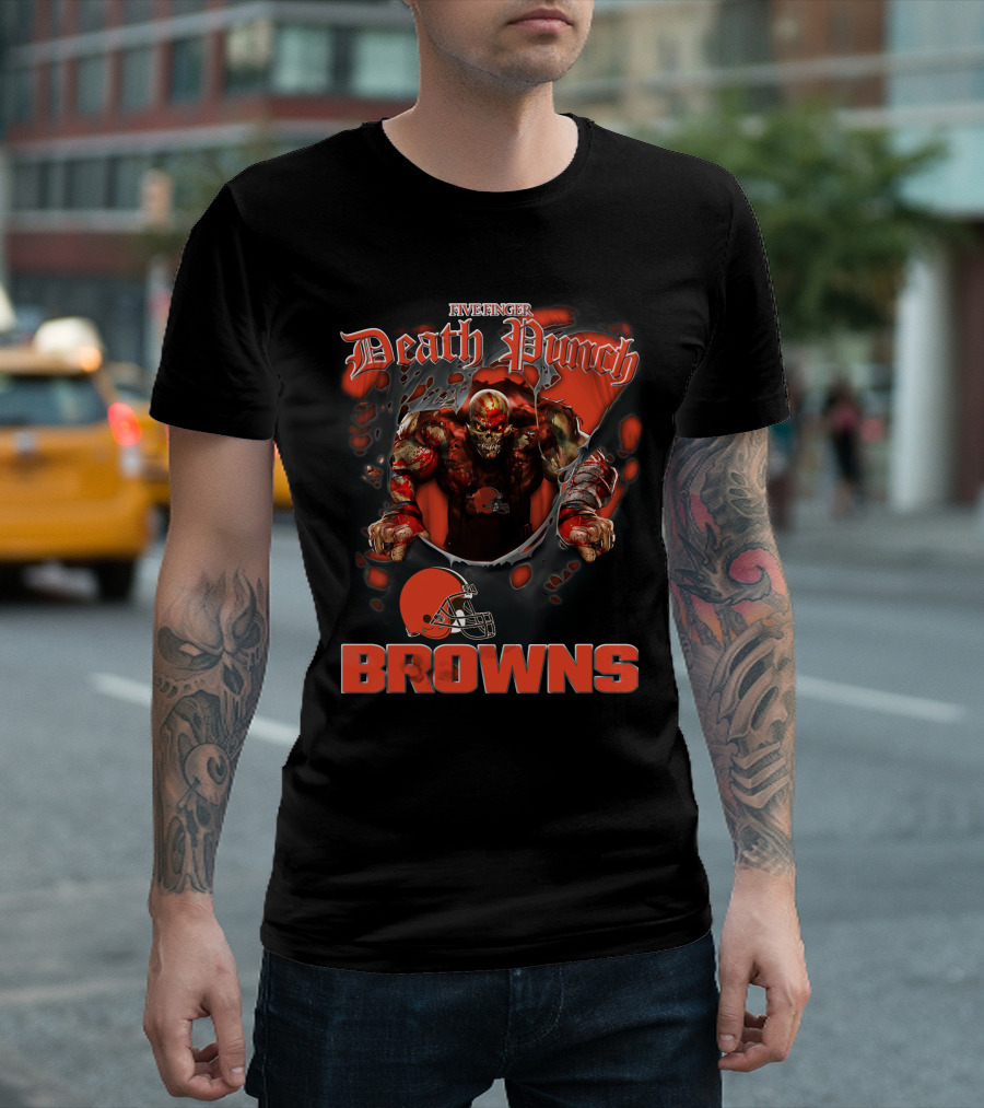Five Finger Death Punch Browns Harley Davidson Motorcycle Biker Nfl Cleveland Browns T-Shirt
