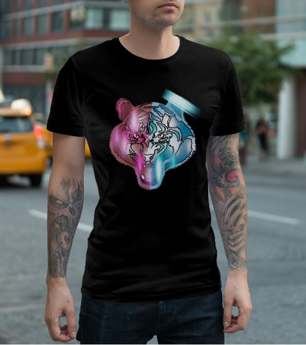 Big Cat Neon Dual-Tone Tiger Face T-Shirt