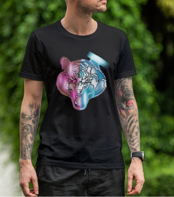 Big Cat Neon Dual-Tone Tiger Face T-Shirt