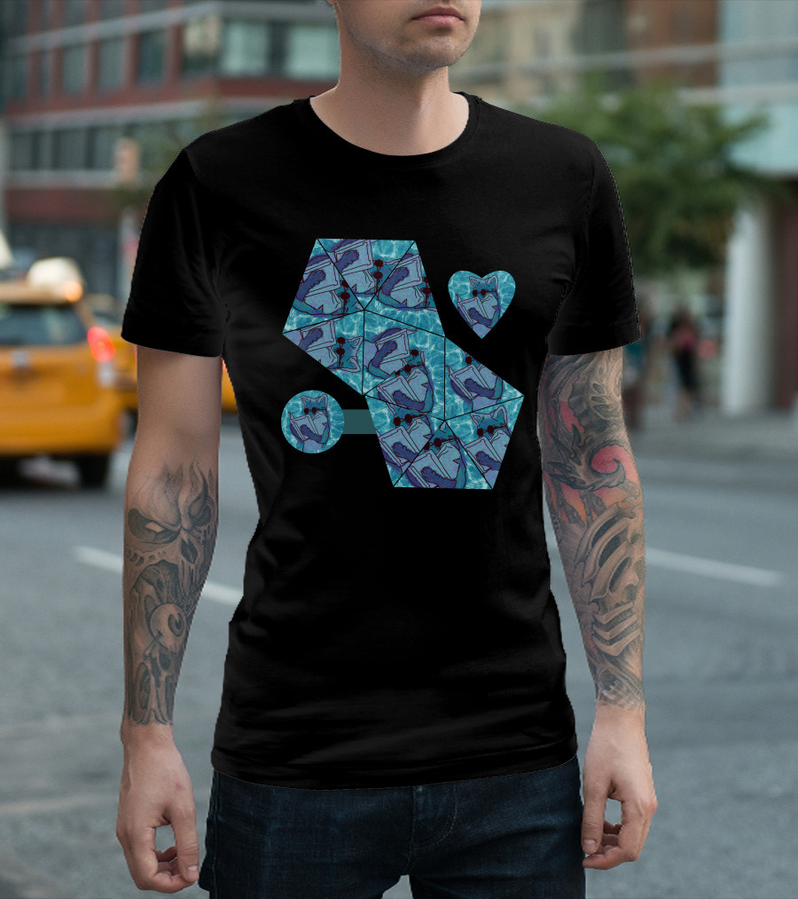 Cool Fox Reading in Blue Geometric T-Shirt