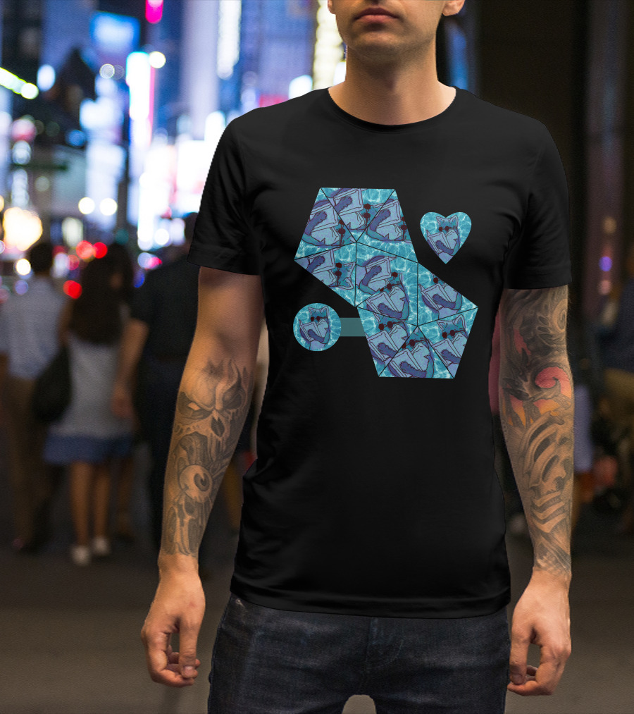 Cool Fox Reading In Blue Geometric T-Shirt