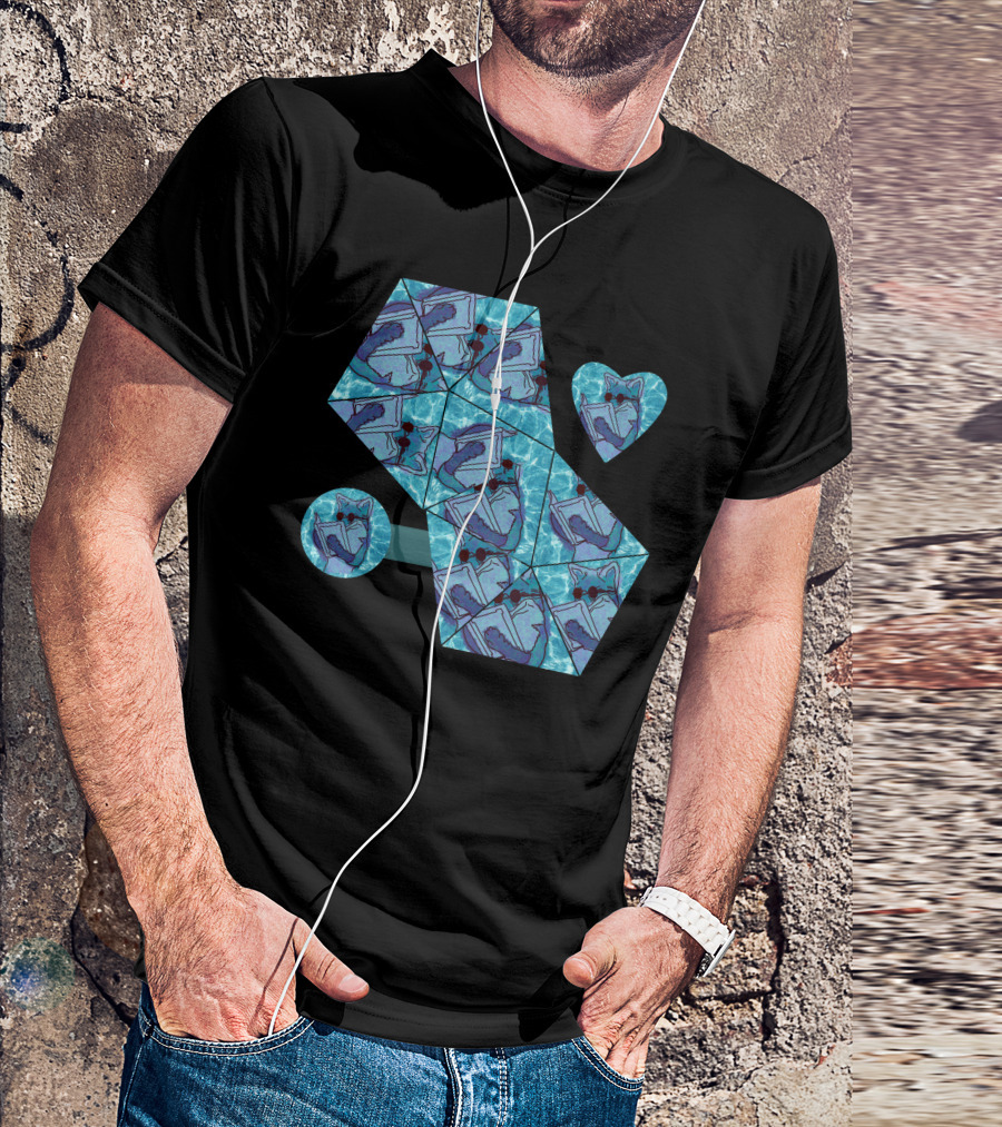 Cool Fox Reading In Blue Geometric T-Shirt