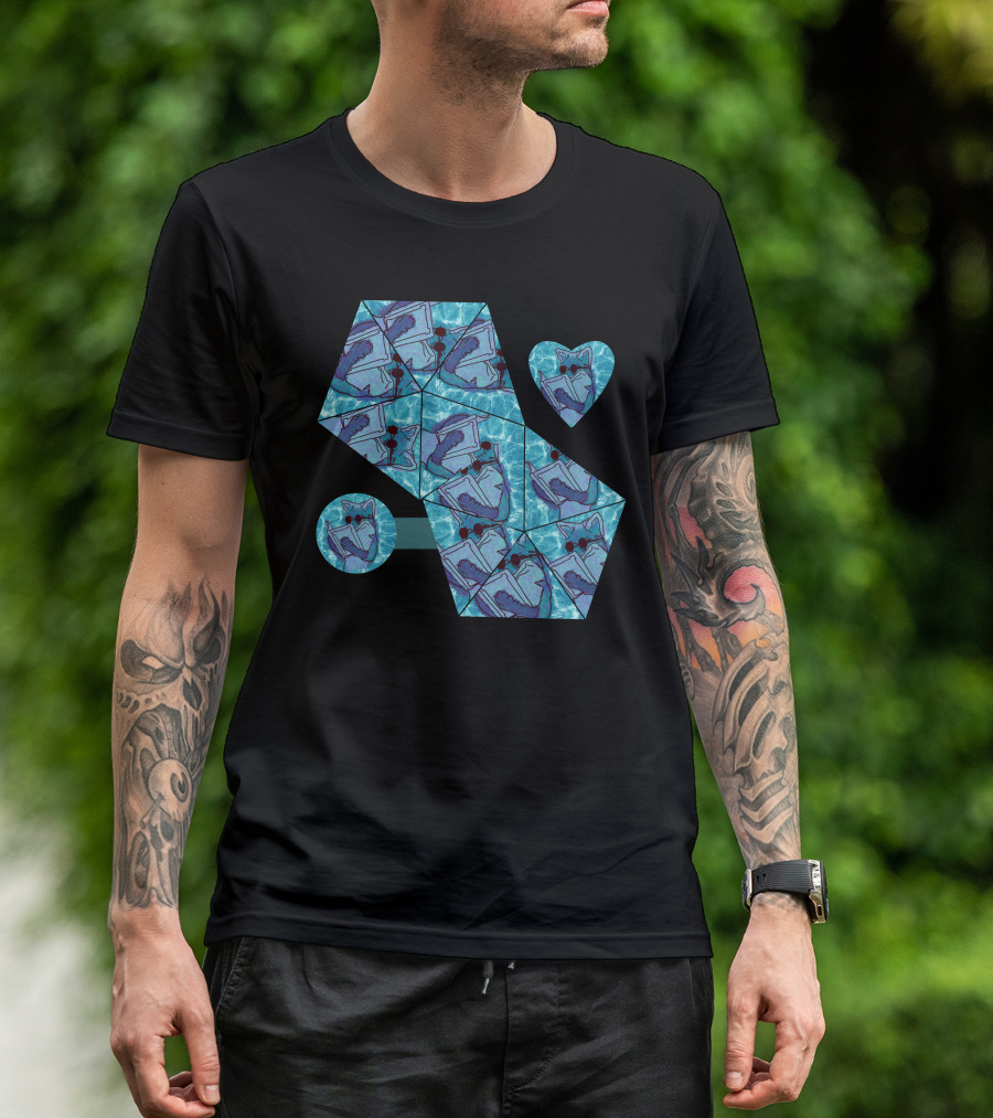 Cool Fox Reading In Blue Geometric T-Shirt