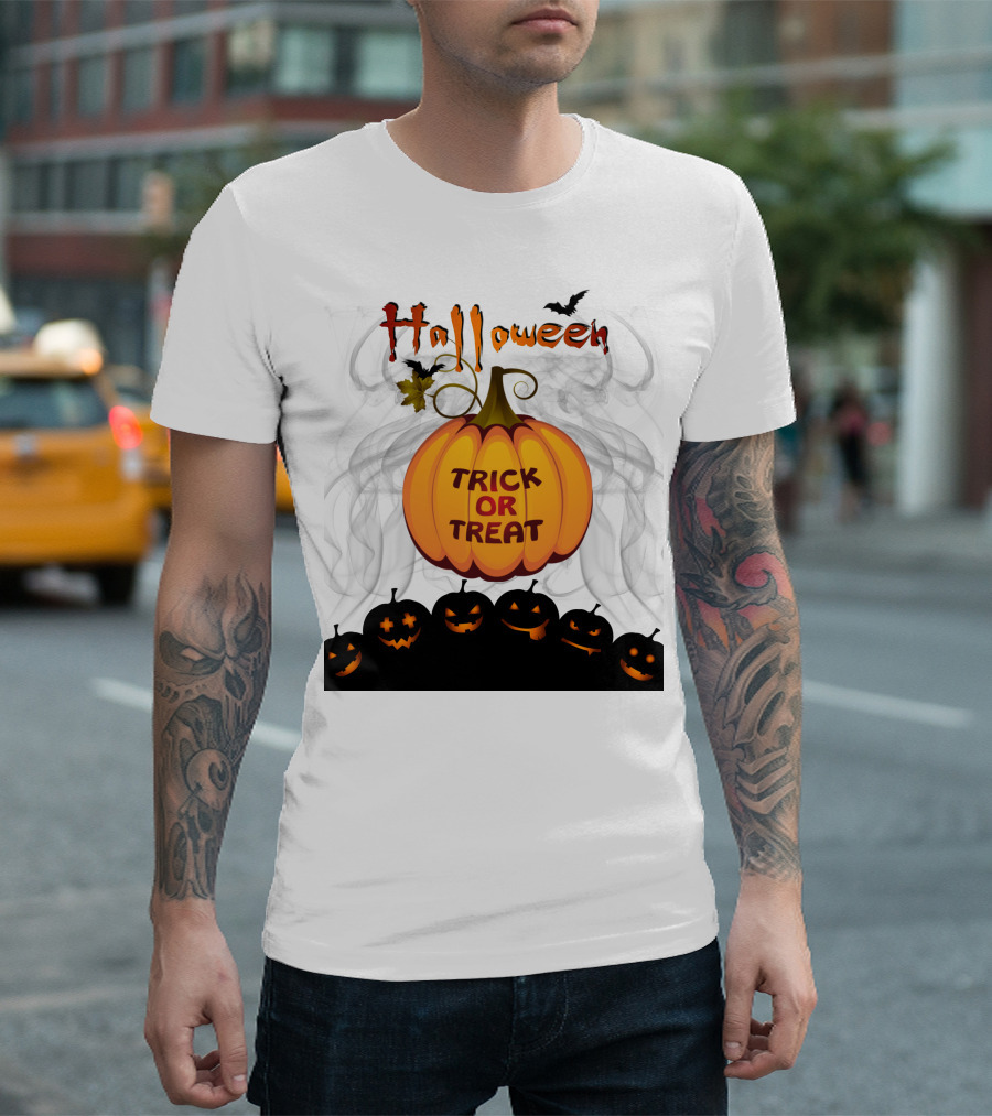 Halloween Pumpkin Trick or Treat with Spooky Jack-O'-Lanterns and Bat T-Shirt