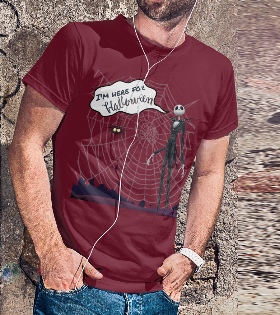 I'm Here For Halloween Tall Ghost With Spider And Web Background T-Shirt